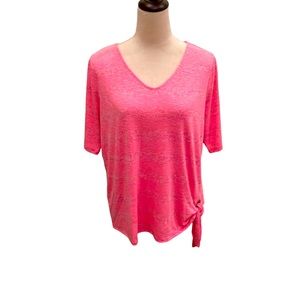 Belle by Kim Gravel Shadow-Striped Grommet Tie Neon Pink Top - Medium - NWOT